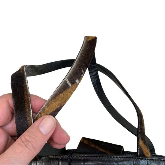 Falor Deep Brown Crocodile Embossed Leather Shoulder Bag Purse Calf Hair Strap - Picture 13 of 13